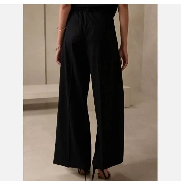 Banana Republic Wide-Leg LouLou BOHO Black Flannel Pant Size 12 PETITE RT$110